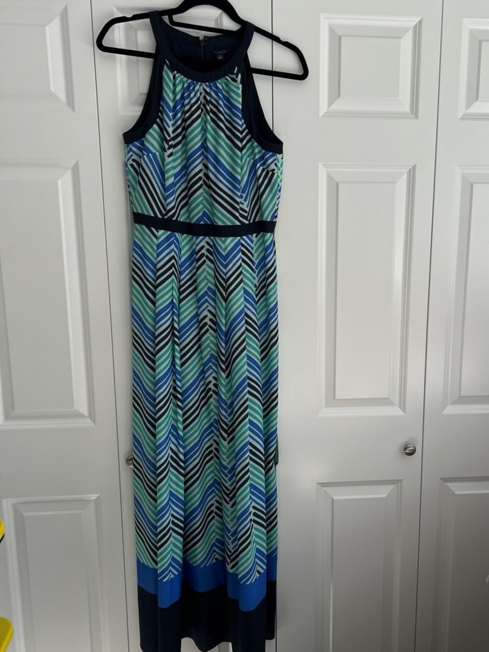 Ann Taylor Halter Chevron Maxi Dress in Blue, Green & Navy